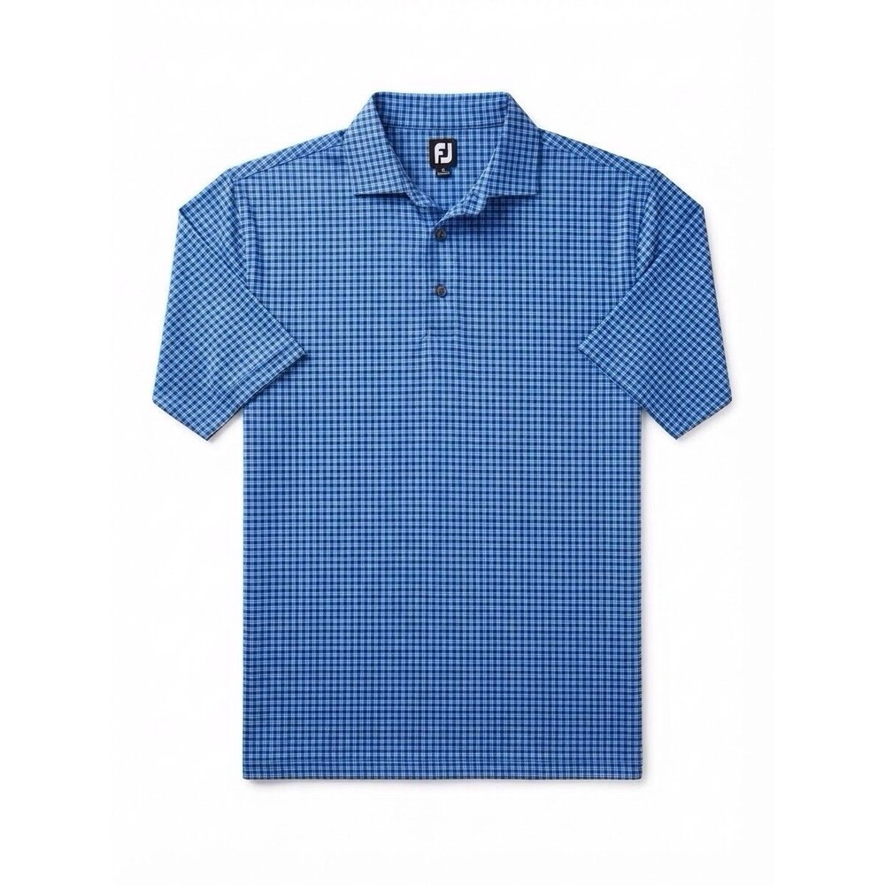 FootJoy Golf Shirt Men Size L Blue Plaid Performance Short Sleeve Polo Preppy